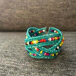 Y2K teal Multi-Color Beaded braided cuff